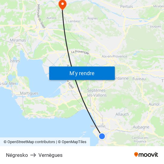 Négresko to Vernègues map
