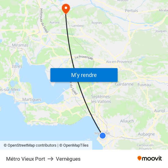 Métro Vieux Port to Vernègues map