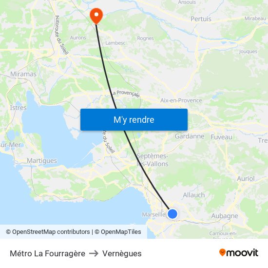 Métro La Fourragère to Vernègues map