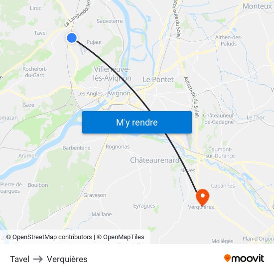 Tavel to Verquières map