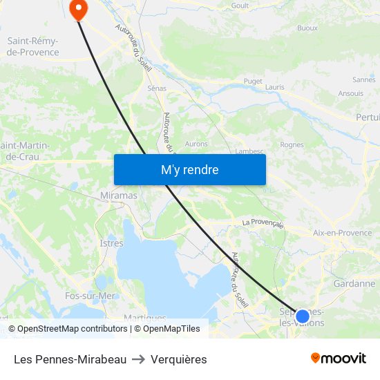 Les Pennes-Mirabeau to Verquières map