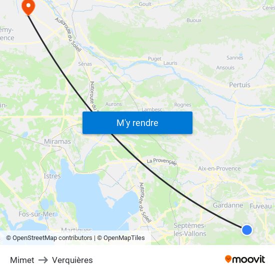 Mimet to Verquières map