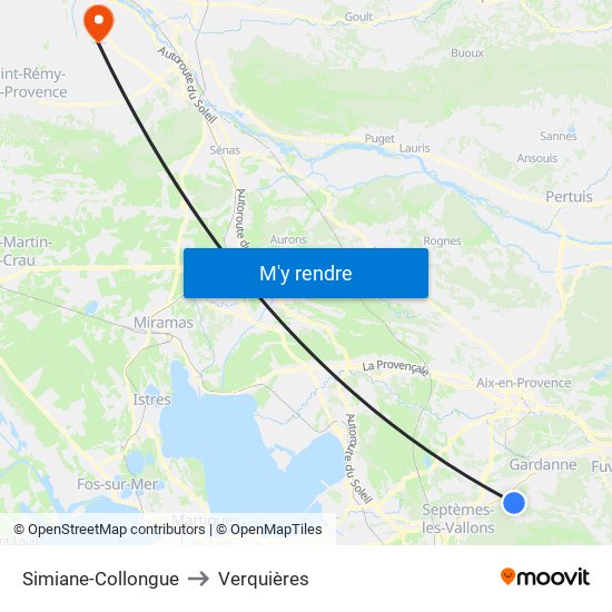 Simiane-Collongue to Verquières map