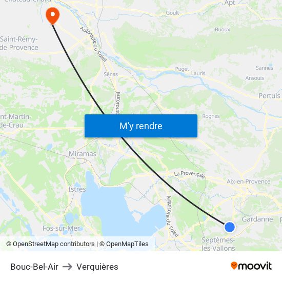 Bouc-Bel-Air to Verquières map