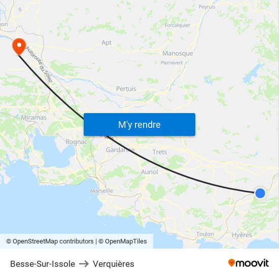 Besse-Sur-Issole to Verquières map