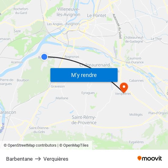 Barbentane to Verquières map