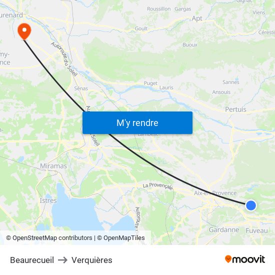 Beaurecueil to Verquières map