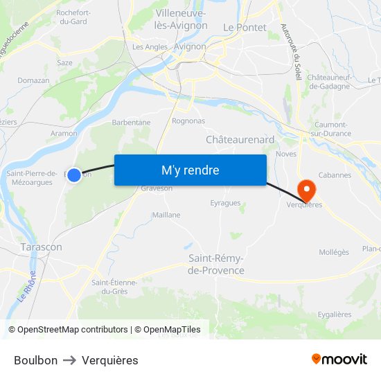 Boulbon to Verquières map