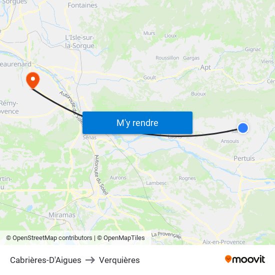 Cabrières-D'Aigues to Verquières map