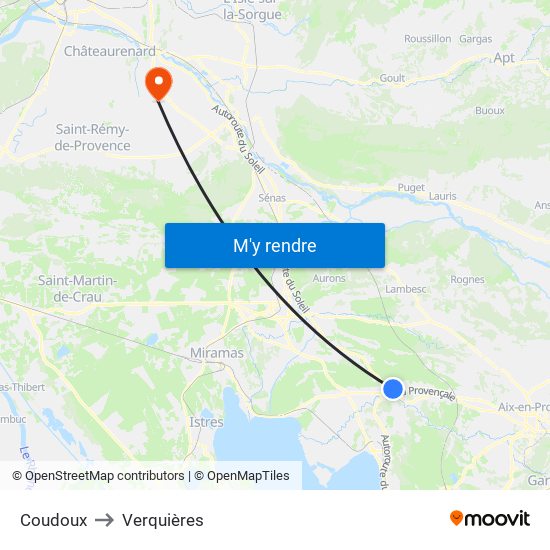 Coudoux to Verquières map