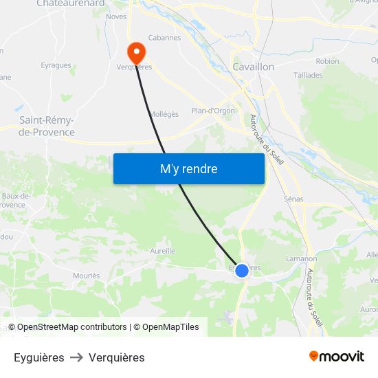 Eyguières to Verquières map