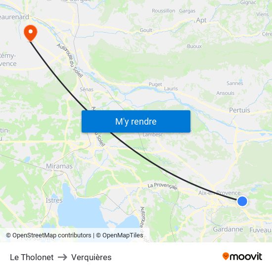 Le Tholonet to Verquières map