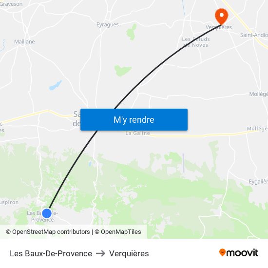 Les Baux-De-Provence to Verquières map