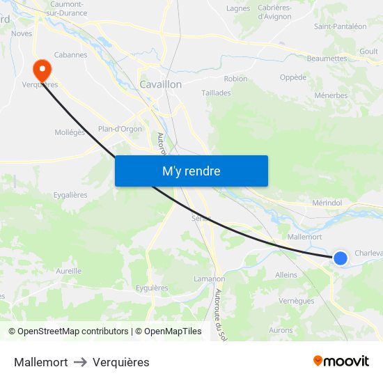 Mallemort to Verquières map
