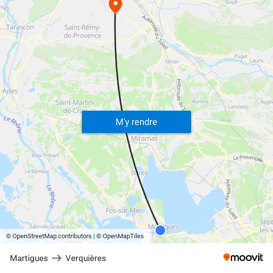 Martigues to Verquières map