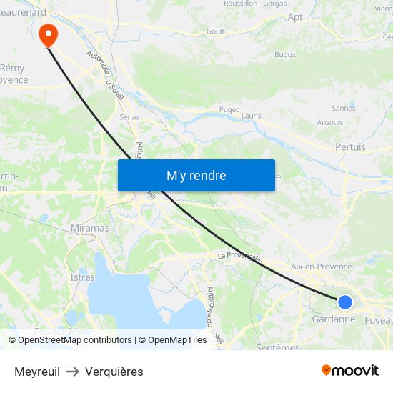 Meyreuil to Verquières map