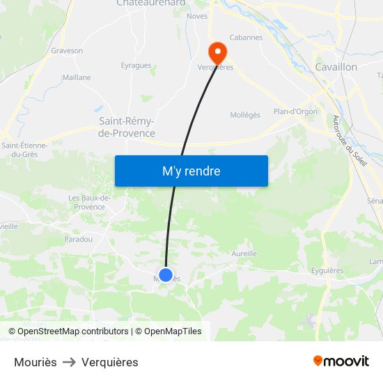 Mouriès to Verquières map