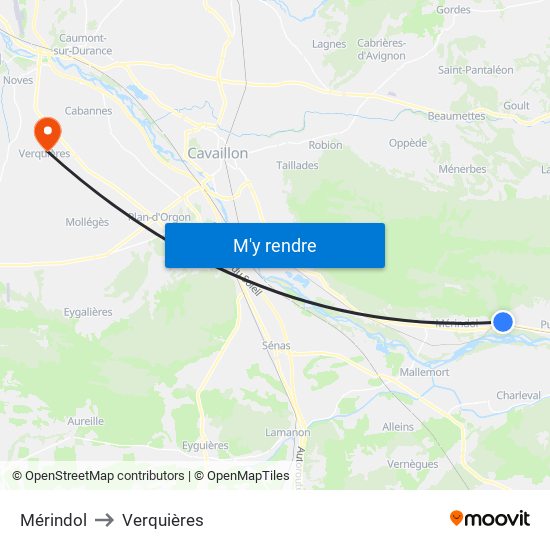 Mérindol to Verquières map