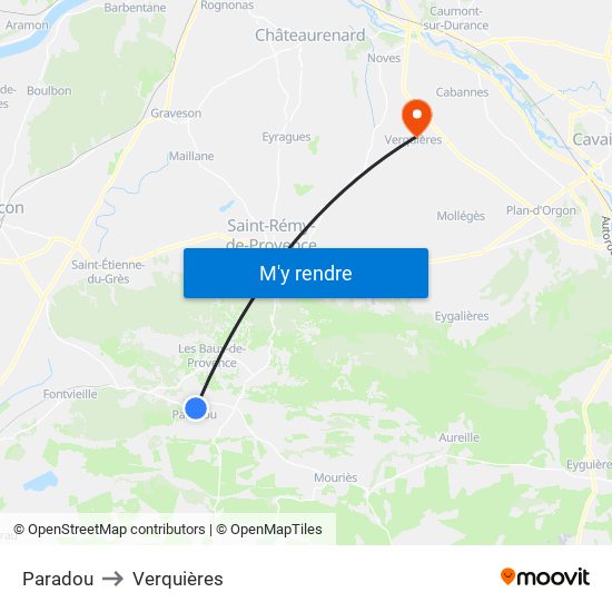Paradou to Verquières map