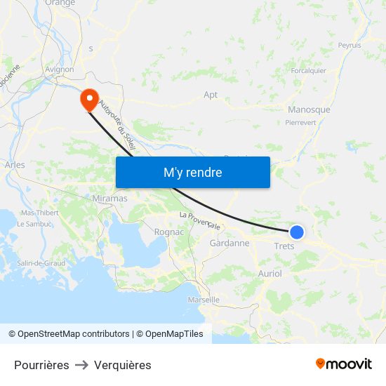 Pourrières to Verquières map