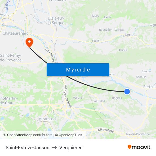 Saint-Estève-Janson to Verquières map