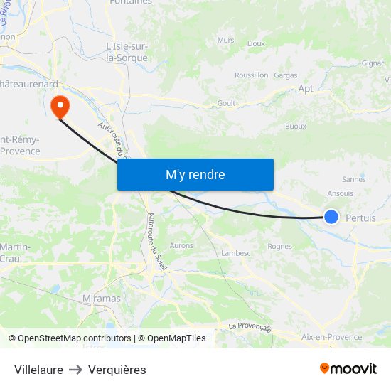 Villelaure to Verquières map
