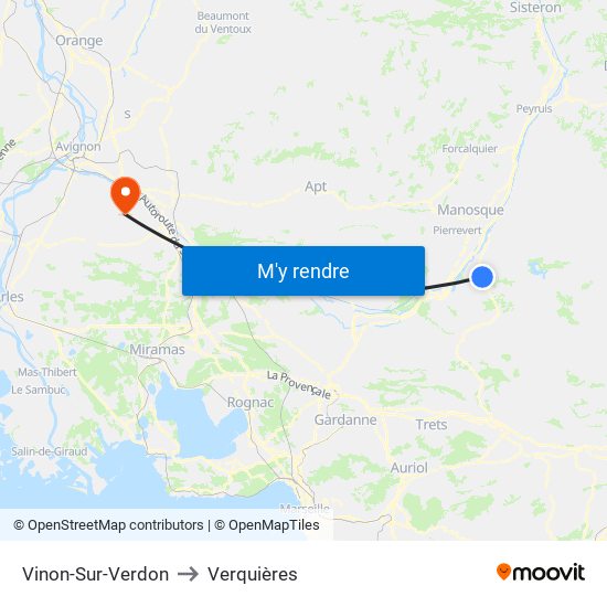 Vinon-Sur-Verdon to Verquières map