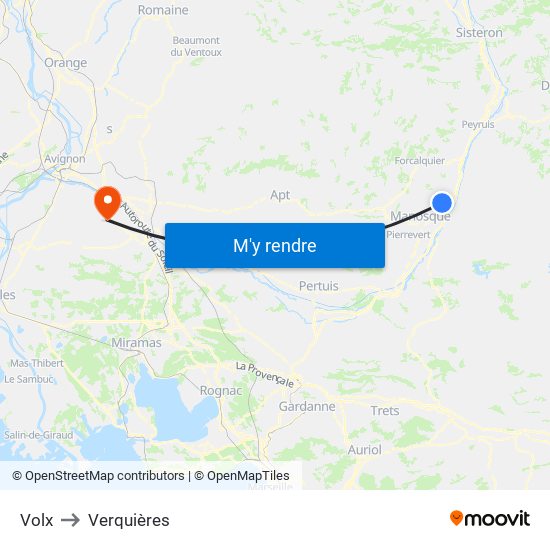 Volx to Verquières map