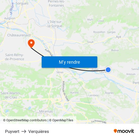 Puyvert to Verquières map