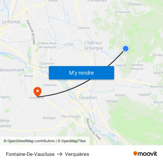Fontaine-De-Vaucluse to Verquières map