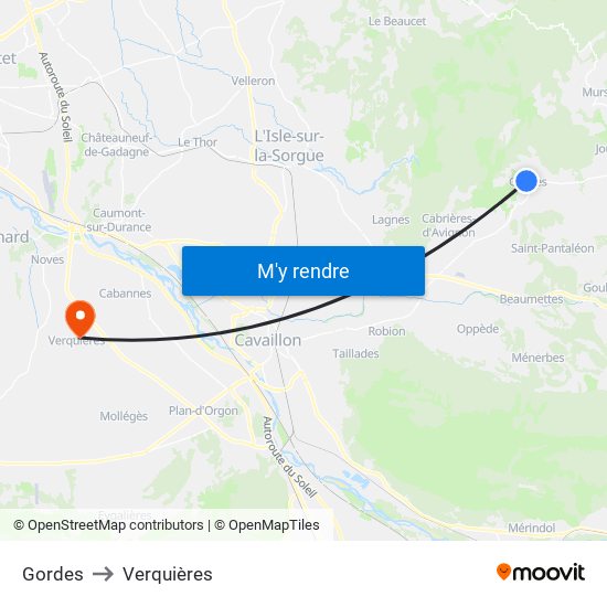 Gordes to Verquières map