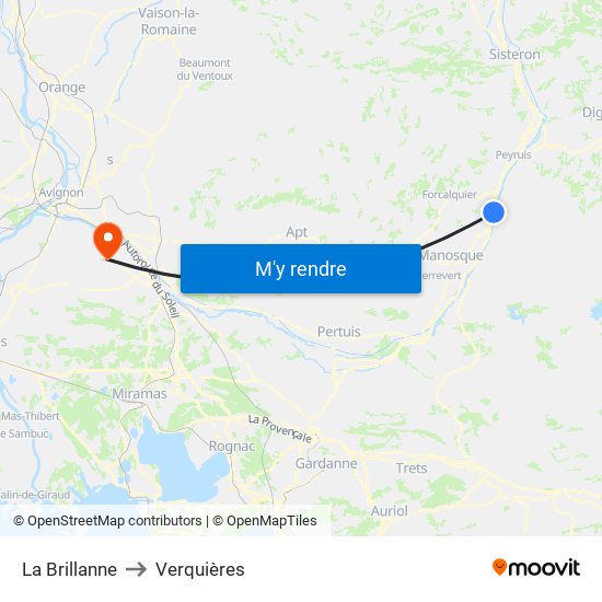 La Brillanne to Verquières map