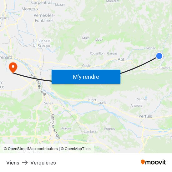 Viens to Verquières map