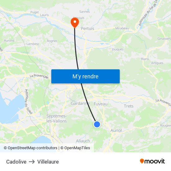 Cadolive to Villelaure map