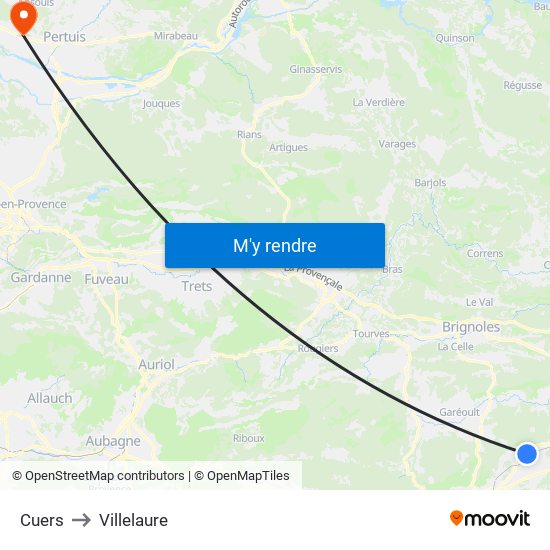 Cuers to Villelaure map