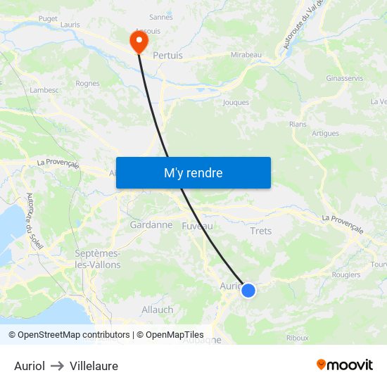 Auriol to Villelaure map