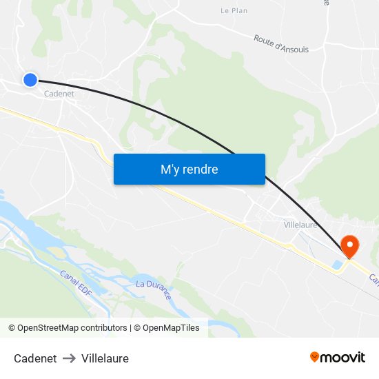 Cadenet to Villelaure map