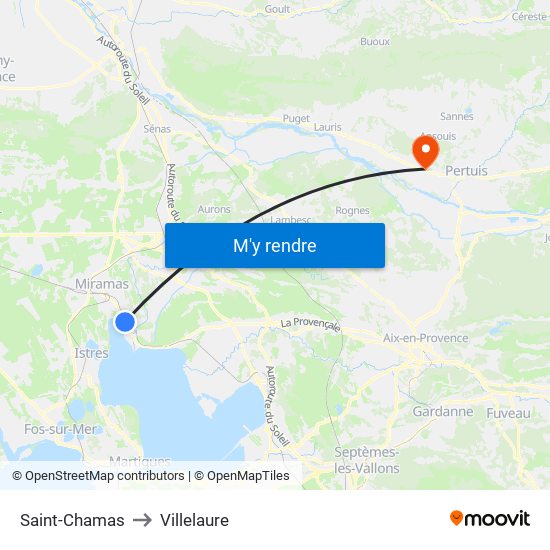 Saint-Chamas to Villelaure map
