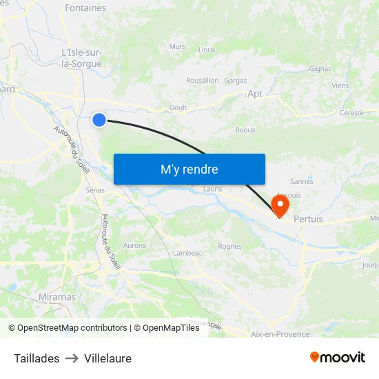 Taillades to Villelaure map
