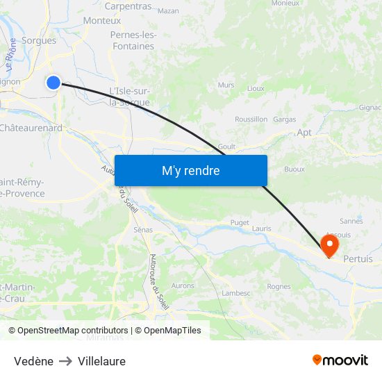 Vedène to Villelaure map