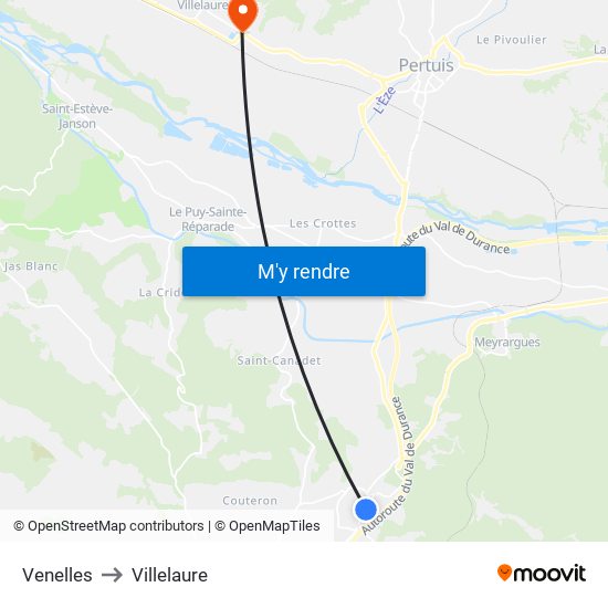 Venelles to Villelaure map