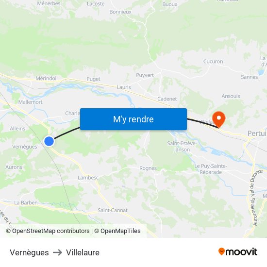 Vernègues to Villelaure map