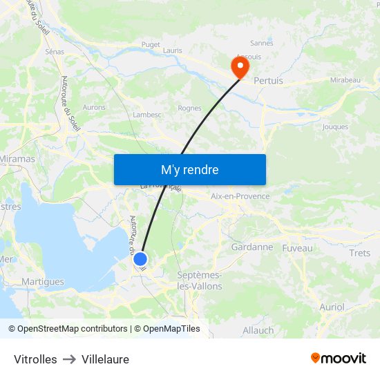 Vitrolles to Villelaure map