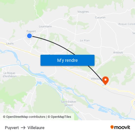 Puyvert to Villelaure map
