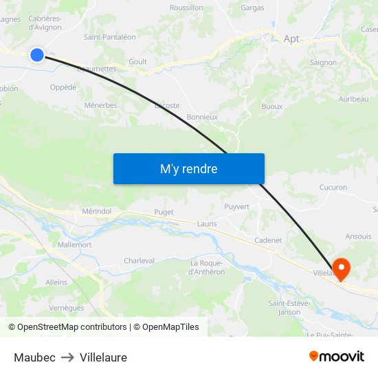Maubec to Villelaure map