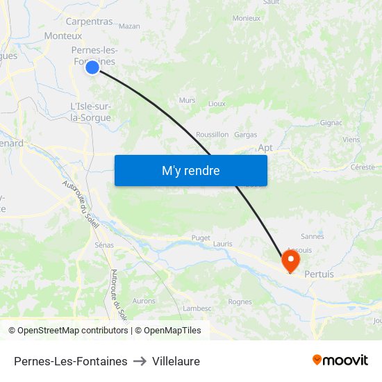 Pernes-Les-Fontaines to Villelaure map