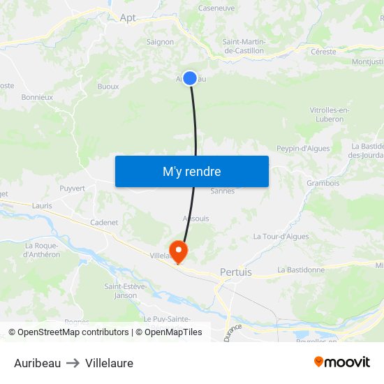 Auribeau to Villelaure map