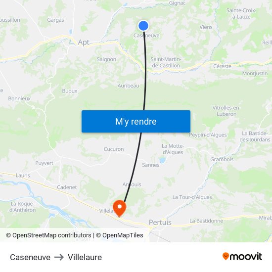 Caseneuve to Villelaure map