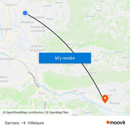 Sarrians to Villelaure map