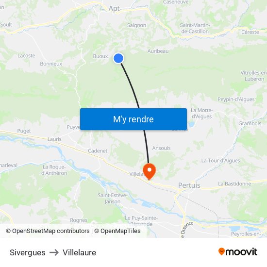 Sivergues to Villelaure map